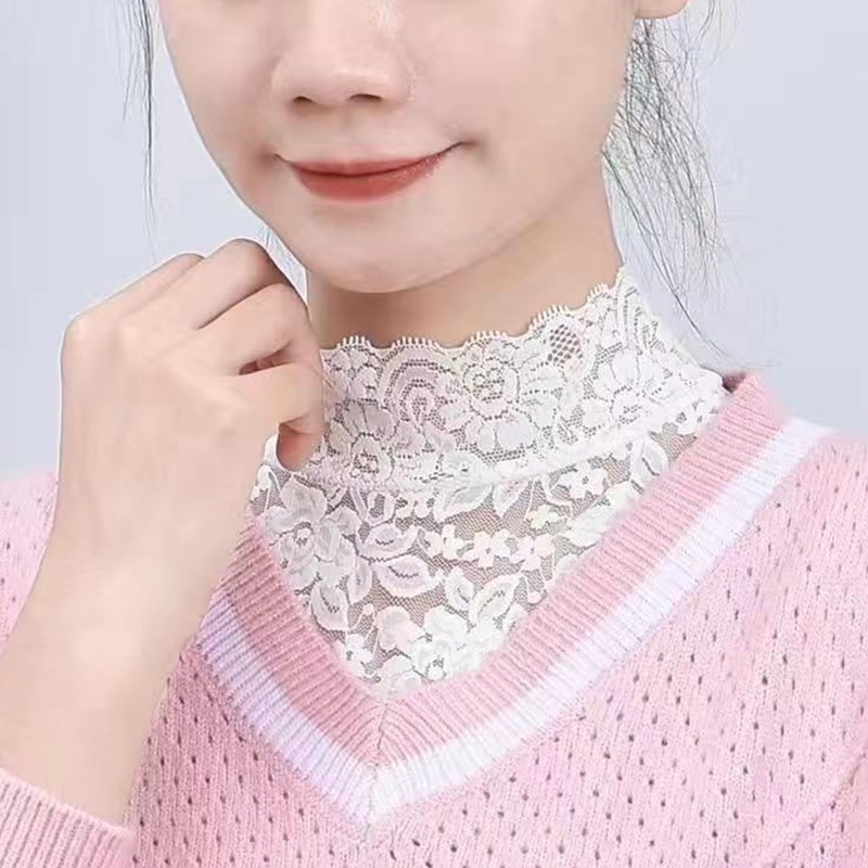 Áo Kiểu Cổ Đứng Phối Ren Hoa Xuyên Thấu Không Tay Tháo Rời Được Cho Nữ