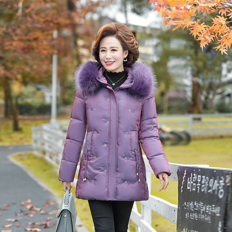 Áo khoác dáng dài độn cotton lót lông cừu thời trang thanh lịch dành cho phụ nữ trung niên