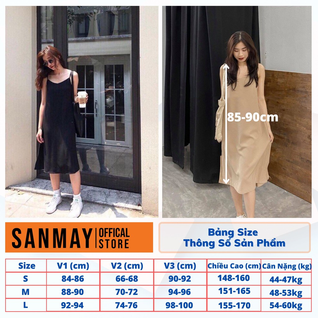 Đầm maxi hai dây suông SANMAY Váy 2 dây dài vải đũi, thiết kế dáng dài màu trắng, đen, be, đi chơi, đi biển VD028