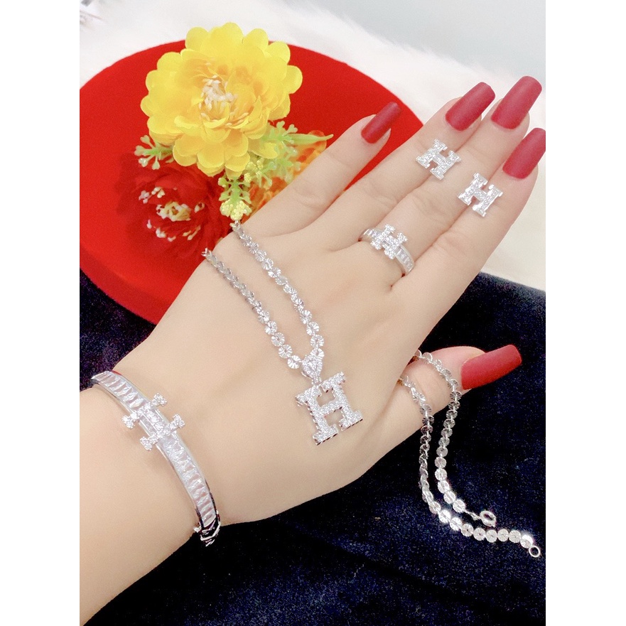 Bộ trang sức chữ H mạ bạch kim cao cấp H715