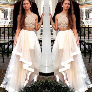 ☛☏❤2017 Two Piece Evening Bridesmaid Tulle Dress Formal Pageant Prom Party Gown