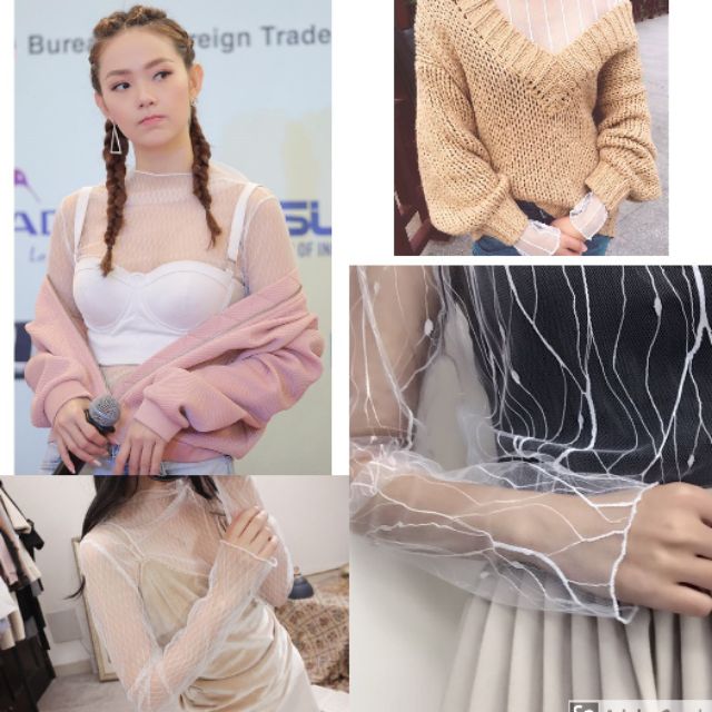 Áo lưới Quảng Châu màu trắng trong suốt sexy quyến rũ ôm body