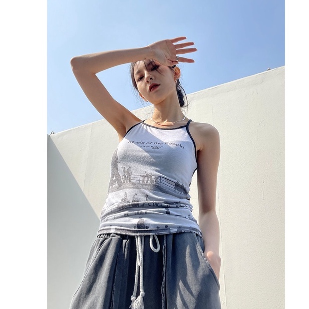 Áo Hai Dây In Họa Tiết Phong Cách Hàn Quốc Thời Trang Cho Nữ