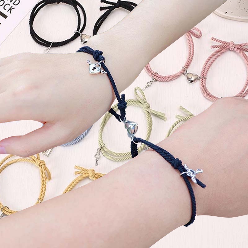 1 Cặp Vòng Tay Bện Mặt Chìa Khóa Và Chìa Khóa Từ Tính Cho Cặp Đôi/ Bạn Trai/ Bạn Gái