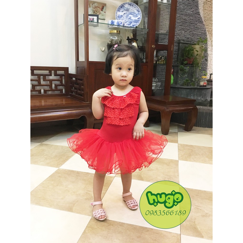 Váy tập múa ballet (ba lê) trẻ em bé gái ngực ren ĐỎ size 3-9 tuổi