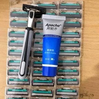 Set dao cạo râu combo 36 lưỡi kép, 1 thân dao, 1 tuýp kem cạo râu l011