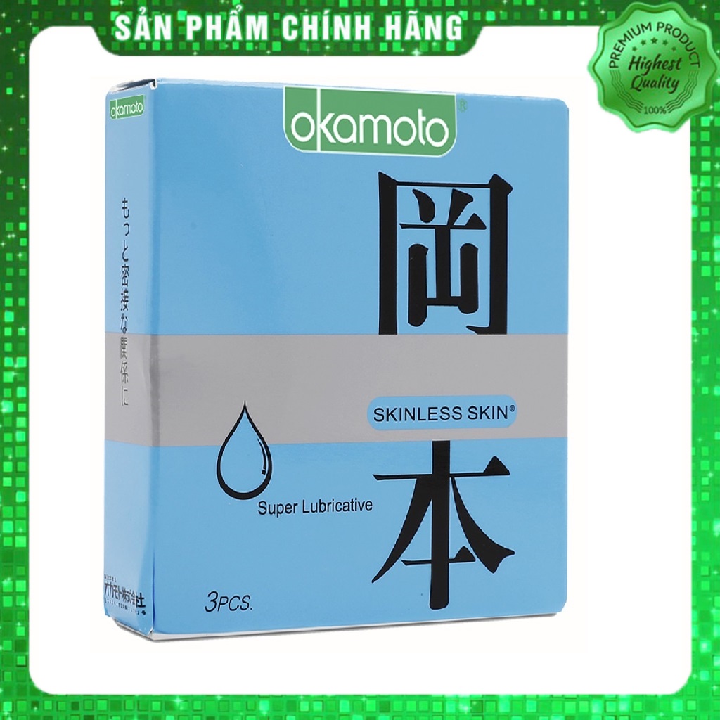 Bao Cao Su Siêu Mỏng Siêu Bôi Trơn Okamoto Super Lubricated - bcs Hộp 03 Chiếc