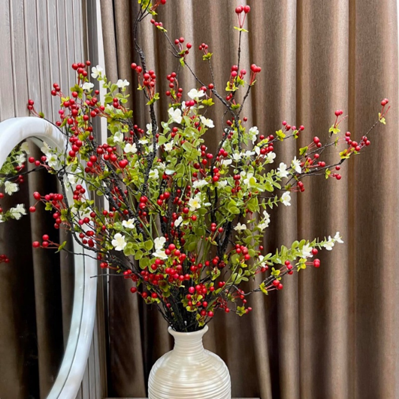 Hoa Giả- Cành Tuyết Cherry Cổ Cao Cấp 90cm Trang Trí, Cắm Điểm Đào Đông, Cành Lựu Sang Trọng