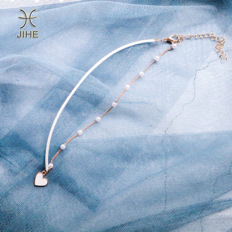 【JIHE】Vòng Cổ Choker Màu Trắng Phối Ren Phong Cách Nhật Hàn Thời Trang