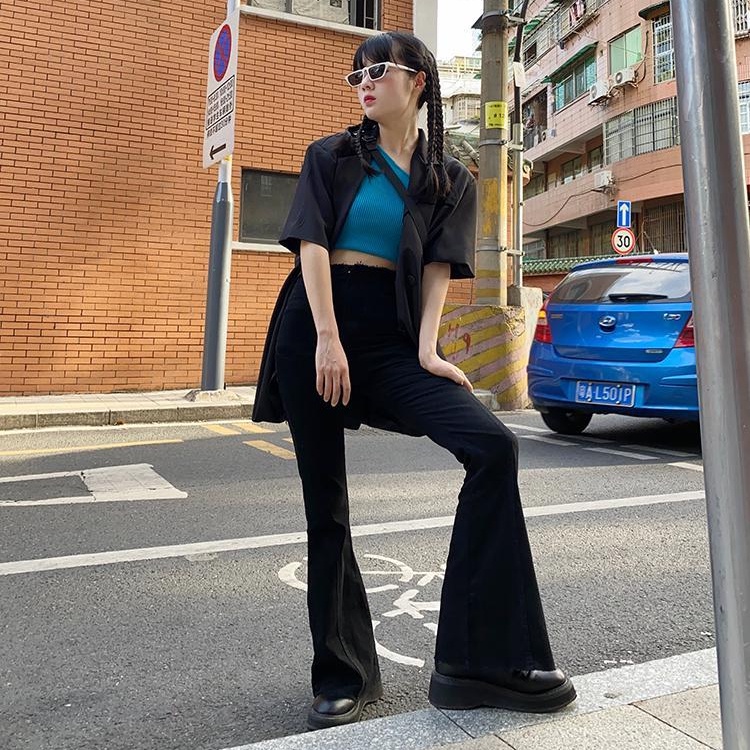 Quần jean SUXI lưng cao ống loe ôm dáng thời trang xuân thu dành cho nữ