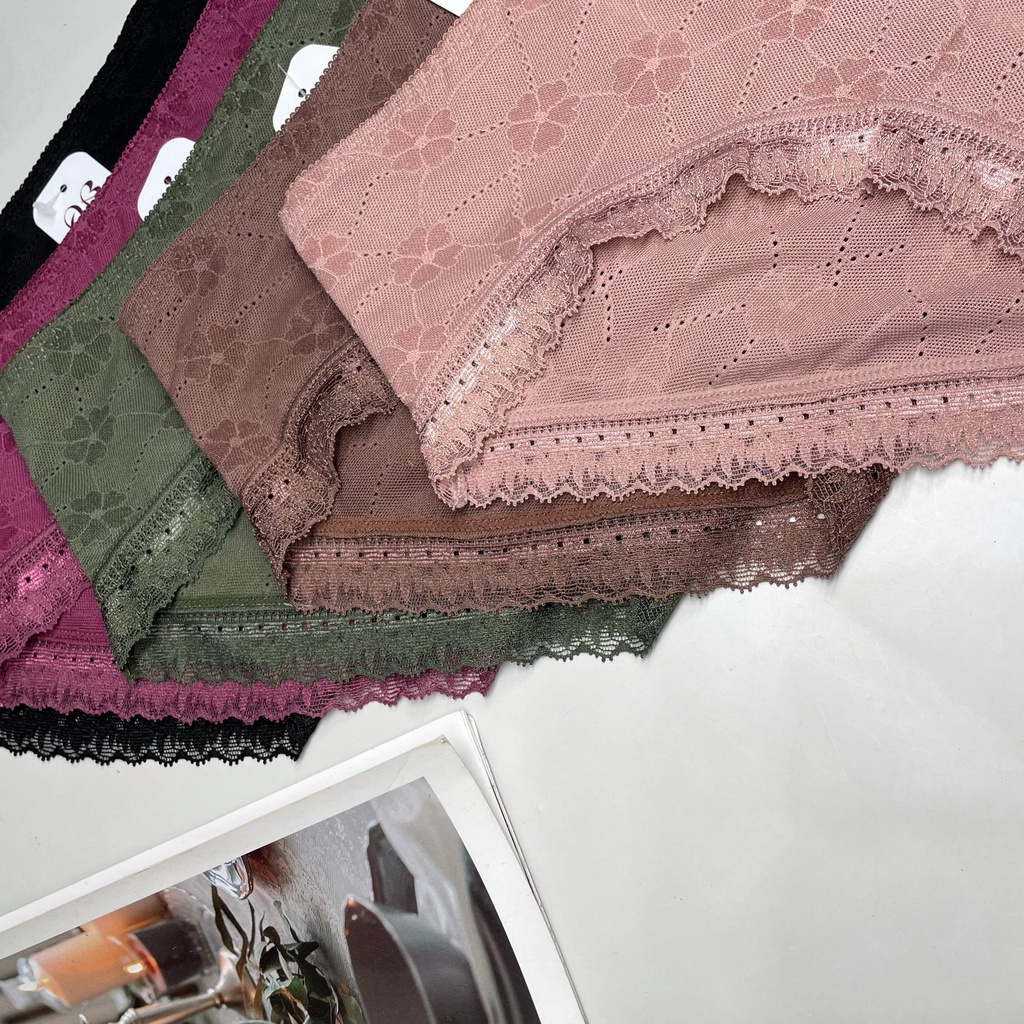 Quần lót nữ cotton hoạ tiết hoa viền ren , quần lót co giãn form vừa 46 - 52 kg 8328
