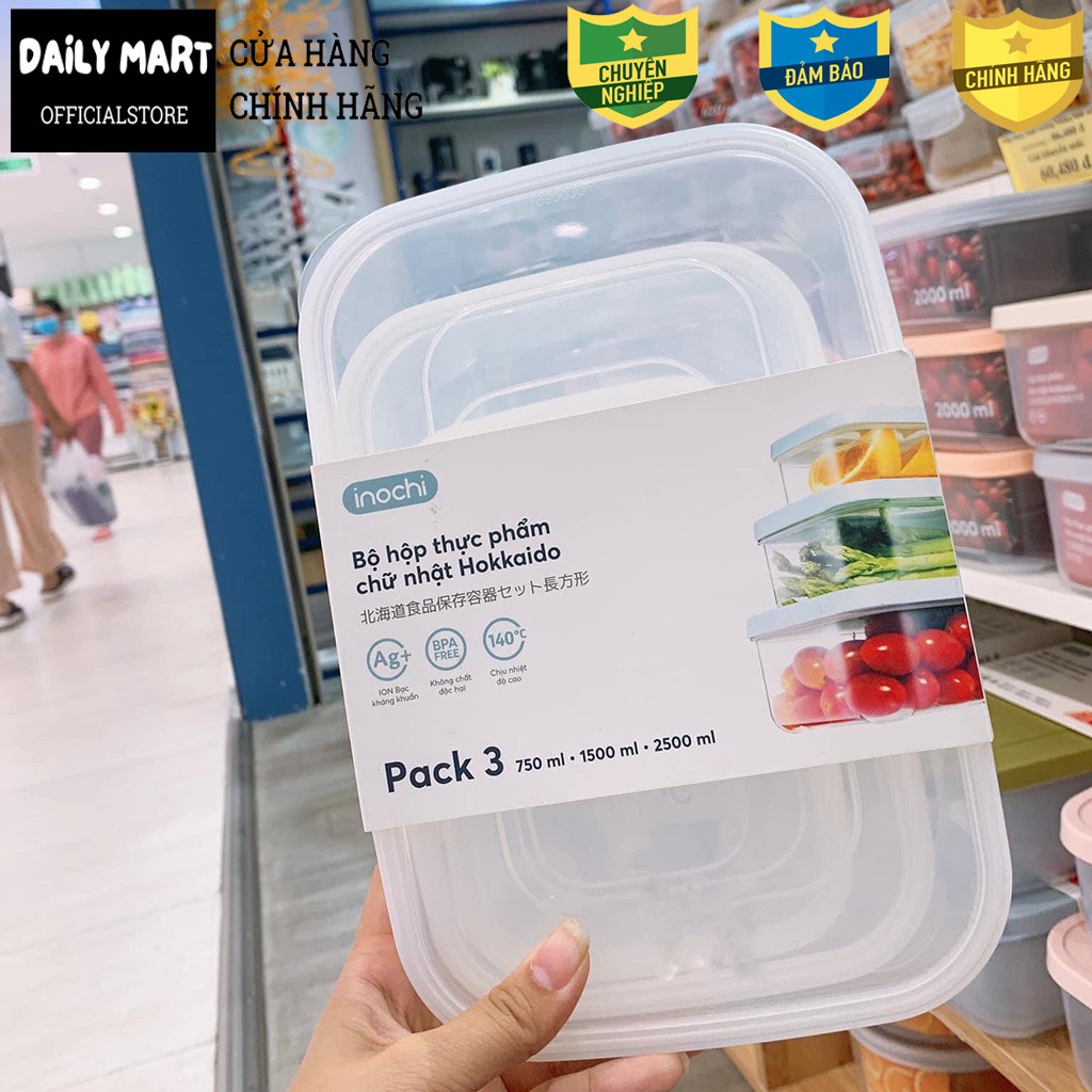 [Bộ 3] Hộp Nhựa Đựng Thực Phẩm, Hộp Đựng Bảo Quản Đồ Ăn Dạng Chữ Nhật HOKKAIDO Inochi | BigBuy360 - bigbuy360.vn
