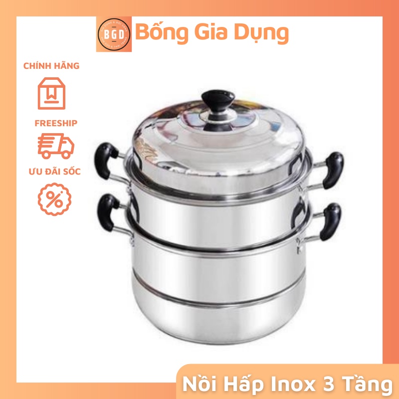 Nồi Hấp 3 Tầng Inox Size 28cm Tiện Dụng Dùng Cho Mọi Loại Bếp