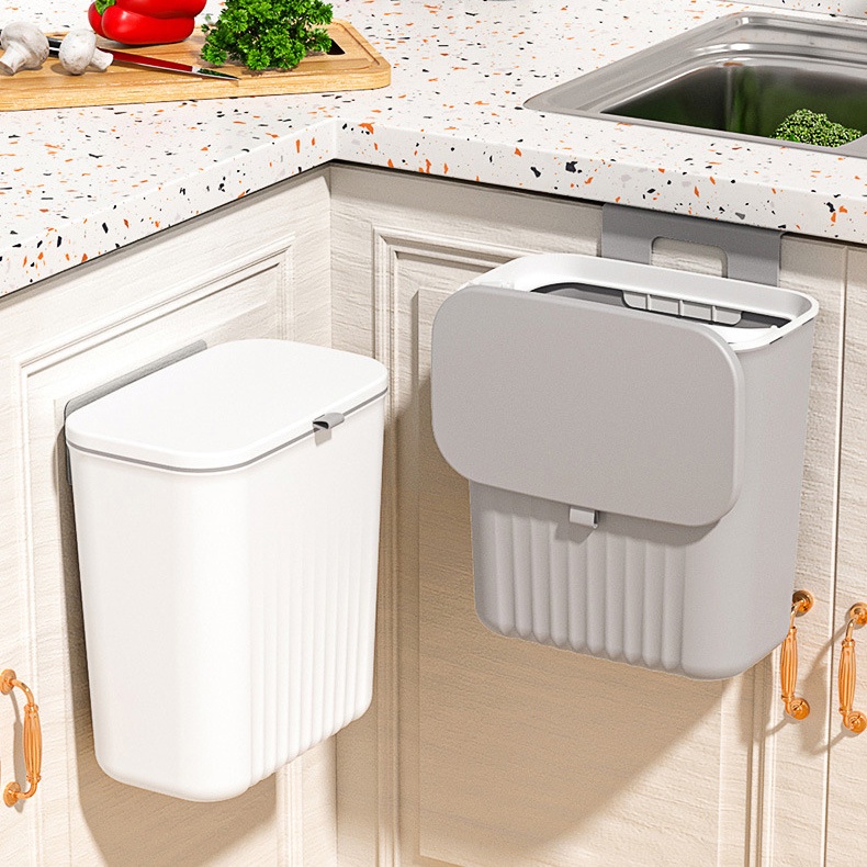 Thùng rác treo cửa, dán cửa tủ nhà bếp có nắp đậy thông minh