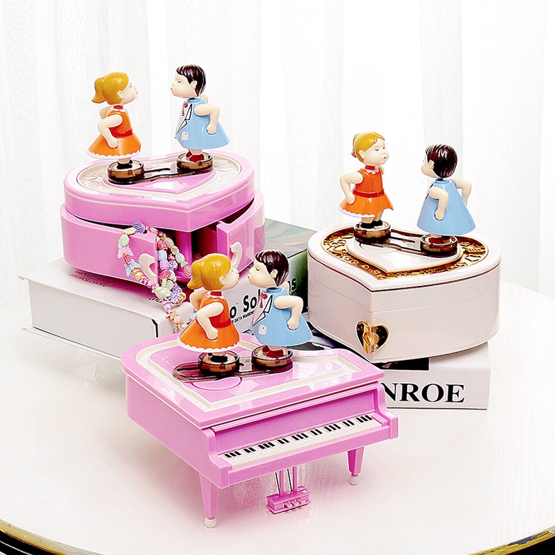 Hộp nhạc Đàn Piano, Trái tim Trang trí Bàn Nụ hôn tình yêu lãng mạn