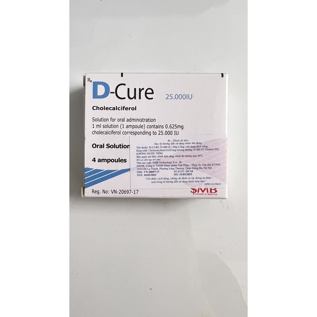 Ống Vitamin D3 Dcure dự phòng và bổ sung vitamin D hộp 4 ống