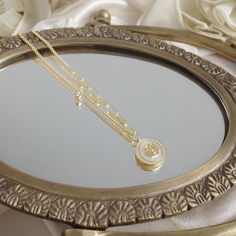 Vòng cổ mặt hình hoa trà đính đá thời trang cá tính cho phụ nữ