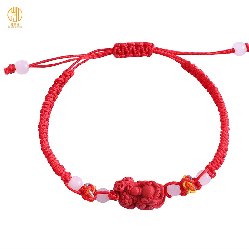 Vòng Tay Dây Bện Mặt Hình Tỳ Hưu Màu Đỏ May Mắn Thời Trang