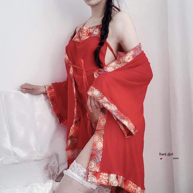 Áo choàng ngủ kèm yếm - áo khoác kimono cách điệu cosplay cổ trang Trung Hoa