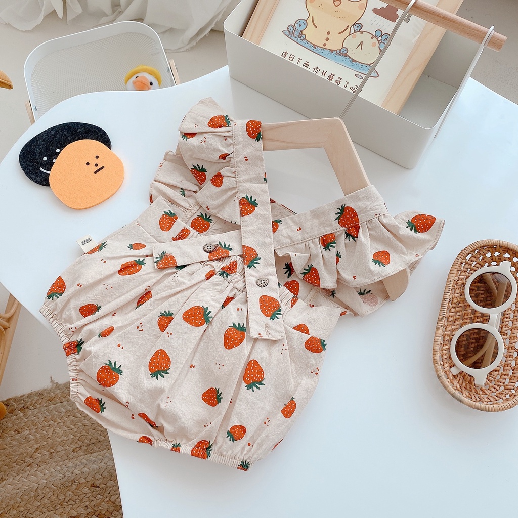 Romper mùa hè tay bay in dâu tây dễ thương cho bé gái