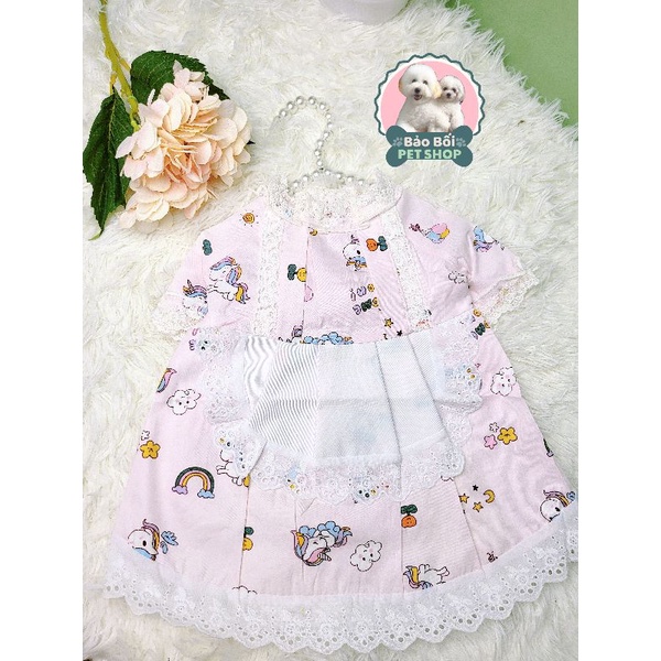 Đầm Unicon Trắng Hồng Viền Ren Cho Chó Mèo - Bảo Bối Pet Shop