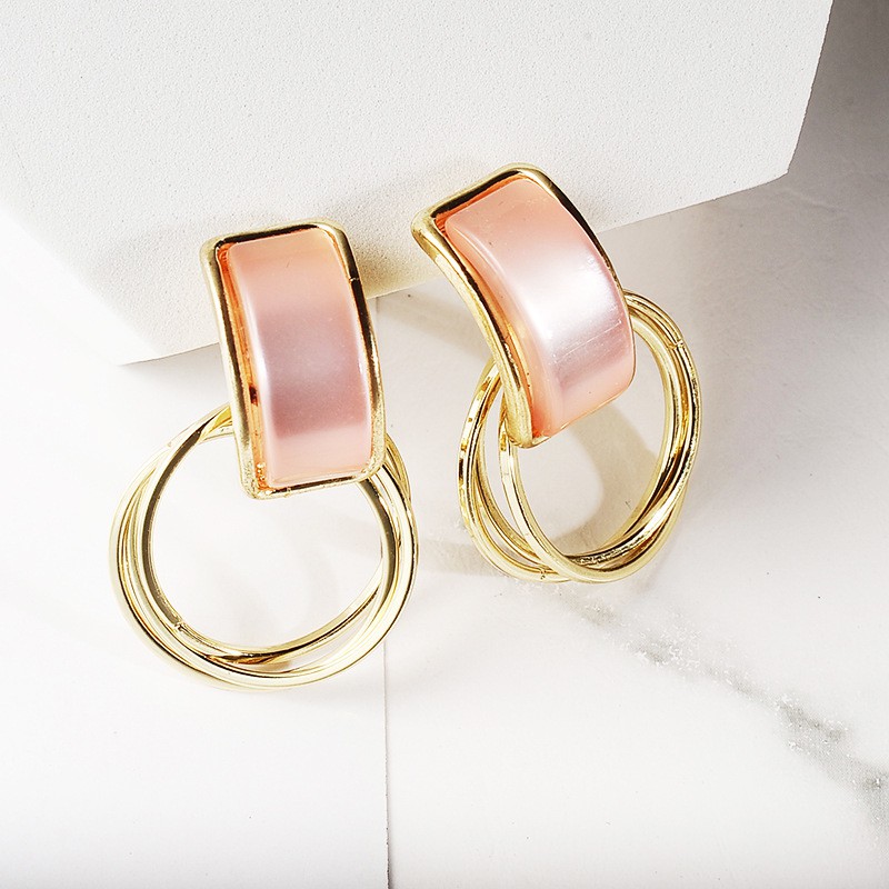 Khuyên tai bạc 925 đính đá opal phong cách họa tiết đơn giản