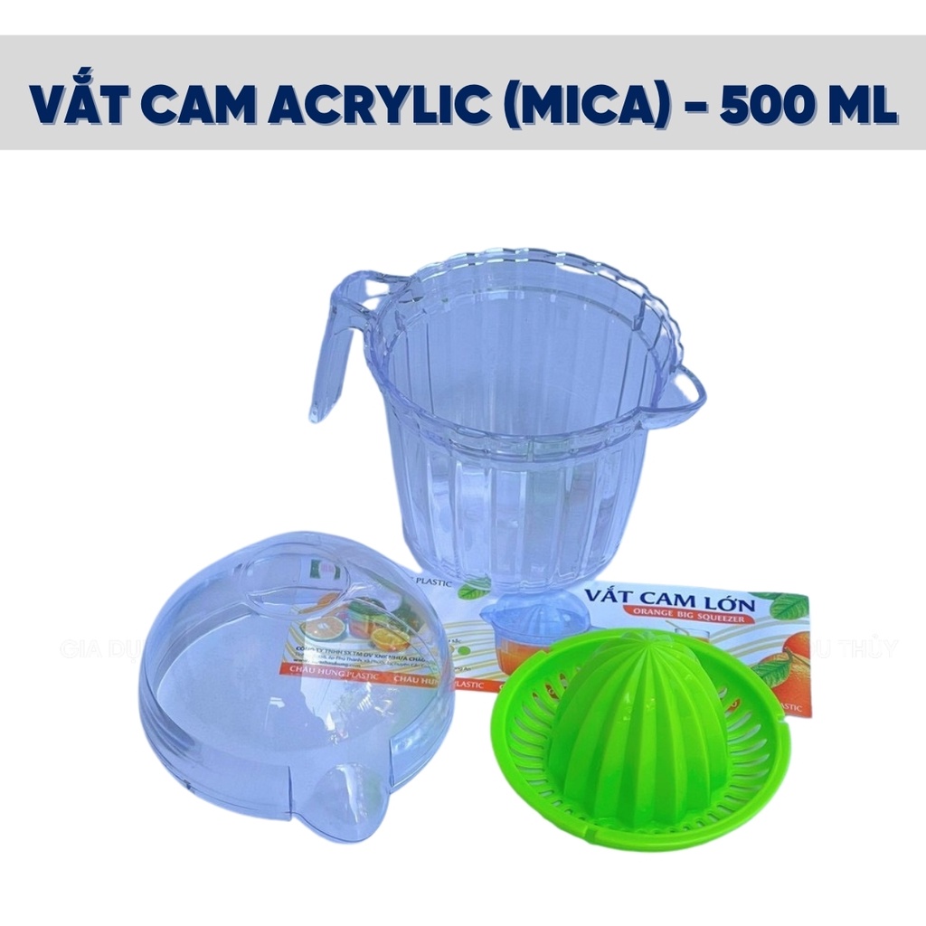 Vắt nước cam Inox 500ml chất liệu inox, nhựa acrylic không mùi an toàn cho sức khỏe, màu trắng-xanh-cam-hồng-lá-dương