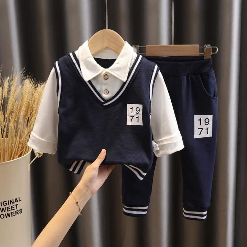 Bộ đồ đi chơi bé trai công tử phong cách Hàn Quốc. Áo Gile nỉ da cá dày dặn bao đẹp