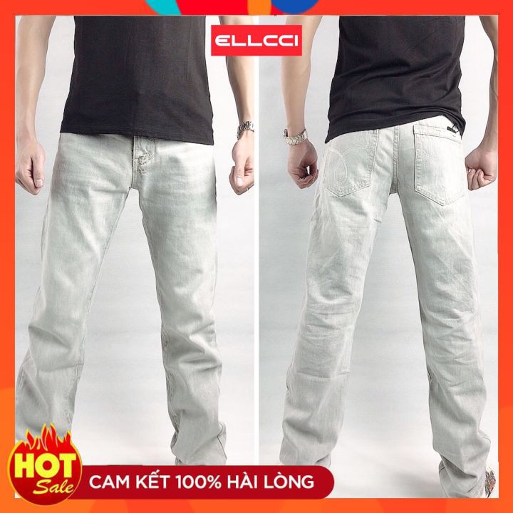 Quần bò nam ống suông đẹp màu xám tại shop ELLCCI chuyên quần jean nam ống xuông, ống rộng cao cấp