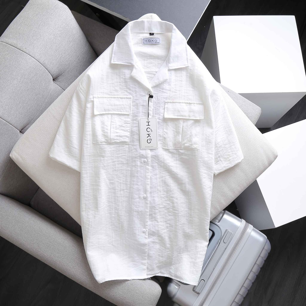 Áo sơ mi Nam Nữ  🔅FULL SIZE🔅 Áo sơ mi đũi trơn cộc tay 2 túi ngực 4 màu trắng, đen, cam, bee Size M-L-XL-XXL 45-75kg