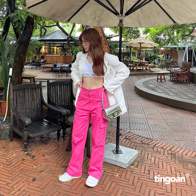 TINGOAN® - Quần dài kaki hồng cạp thường ống xuông túi hộp hai bên tingoan LOVE REMOVER PANTS/PK