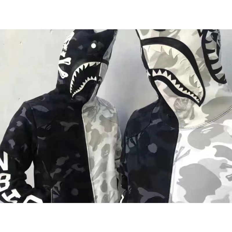 Bape Áo Khoác Hoodie In Hình Đầu Cá Mập 3D Cá Tính Cho Cặp Đôi