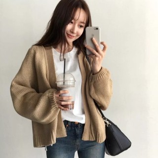 Áo Khoác Cardigan Dệt Kim Dáng Rộng Màu Sắc Đơn Giản Phong Cách Hàn Quốc Cho Nữ