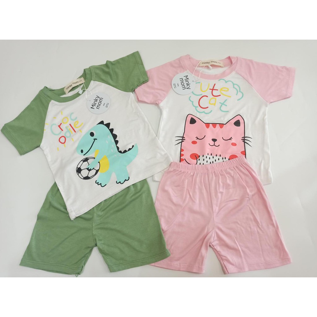 Bộ Minky Mom Cộc Tay Thun Lạnh Khủng long - mèo - hổ Dễ Thương Cho Bé 5-20kg