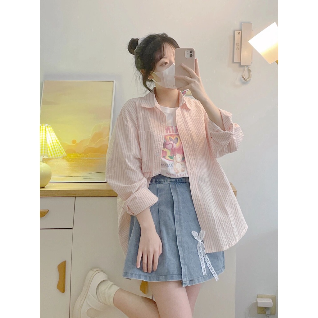 Chân váy jean XIAOZHAINV dáng chữ A lưng cao xếp ly thời trang Hàn Quốc cho nữ