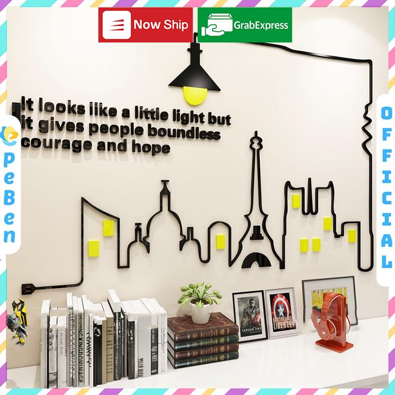 Tranh dán tường mica 3d decor khổ lớn thành phố sáng đèn trang trí phòng khách, phòng ngủ Nhiều Size - EPeBen