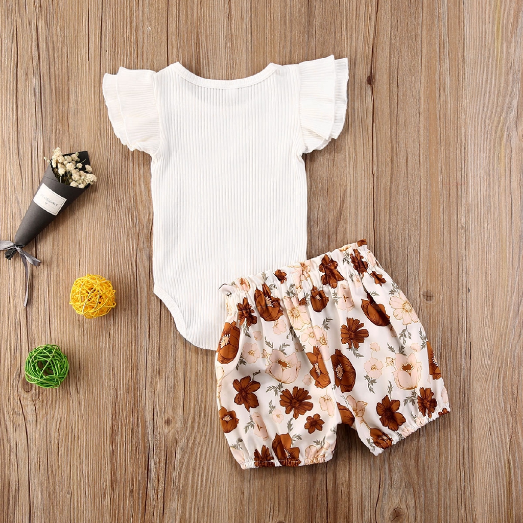 Jumpsuit Ngắn Tay + Quần Ngắn In Hoa Cho Bé Gái