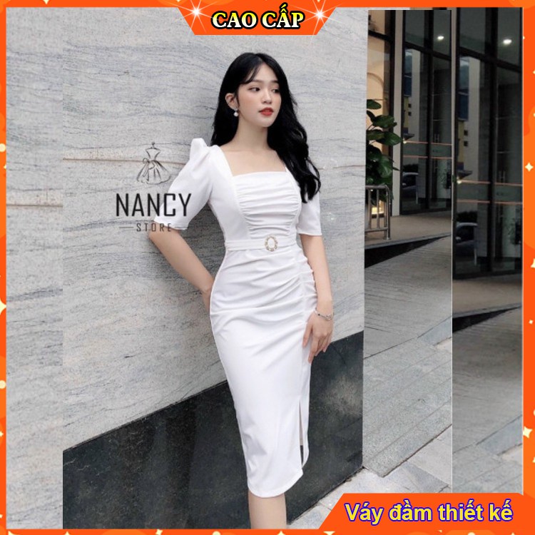 Váy đầm nữ body cao cấp thắt eo sang chảnh dự tiệc màu trắng đen tay lỡ tôn lên vẻ đẹp quý phái của phụ nữ việt