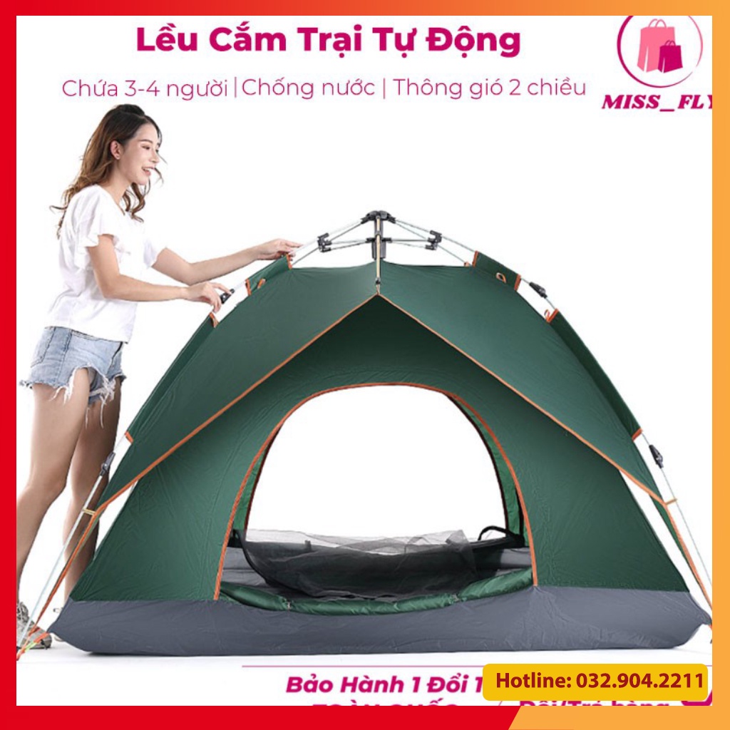 Lều cắm trại tự động, tự bung dành cho 3-4 người, chống nước, tia bức xạ, thông gió 2 chiều