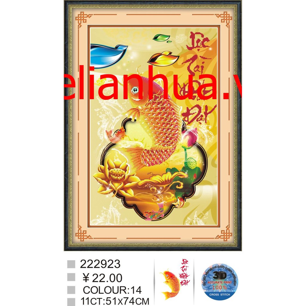 Tranh thêu chữ thập Lộc Phát