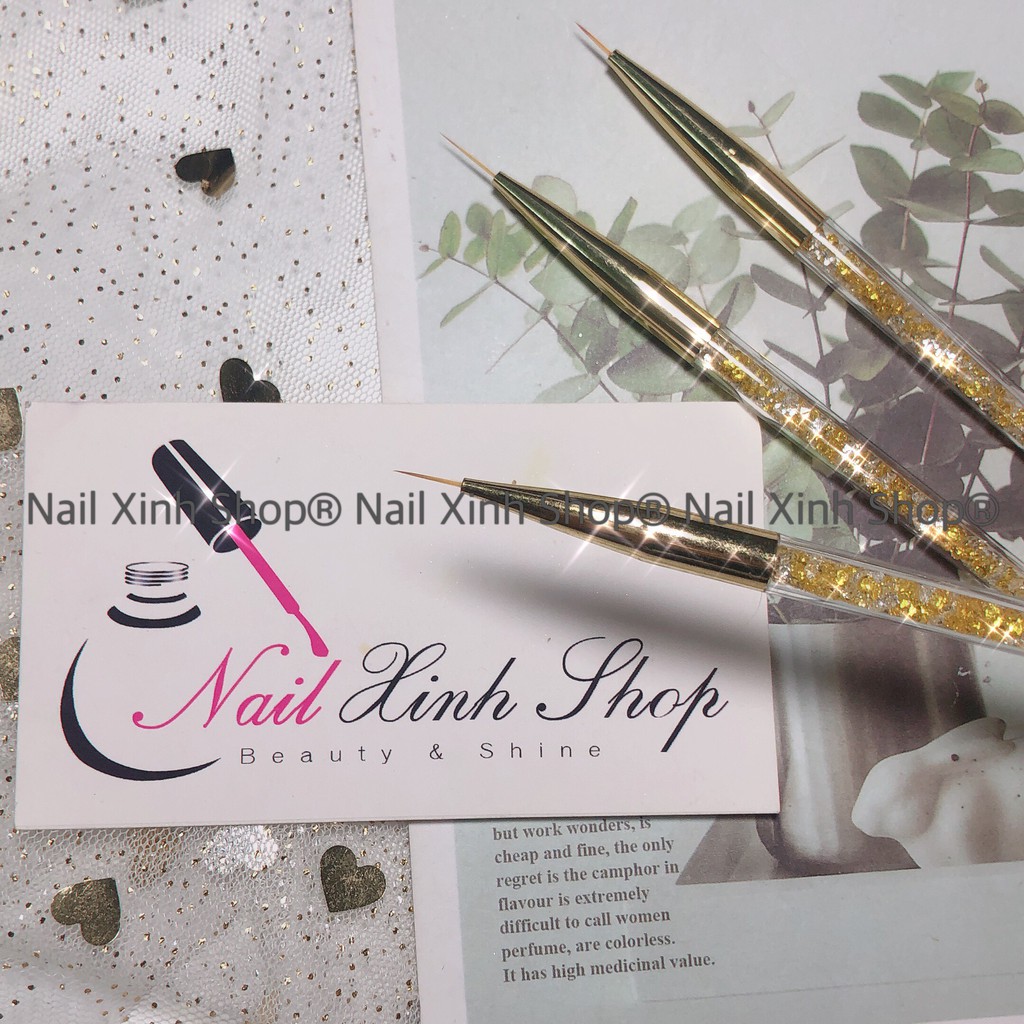 Set cọ vẽ gel, cọ vẽ móng tay nghệ thuật, nail art (1 bộ 3 cọ râu vẽ nét mỏng cán kim tuyến)