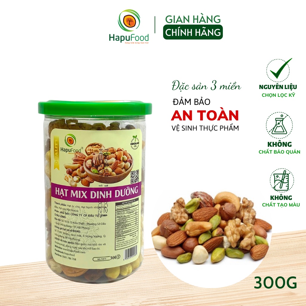 Granola siêu Hạt mix dinh dưỡng HAPUFOOD hộp 300g thơm ngon, dinh dưỡng (macca, óc chó, sen sấy, hạnh nhân, hạt điều)