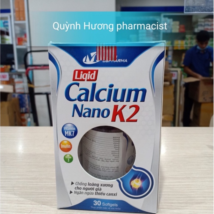 Viên Liqid Calcium Nano K2 lọ 30 viên chống loãng xương và ngăn ngừa thiếu canxi ở người cao tuổi.