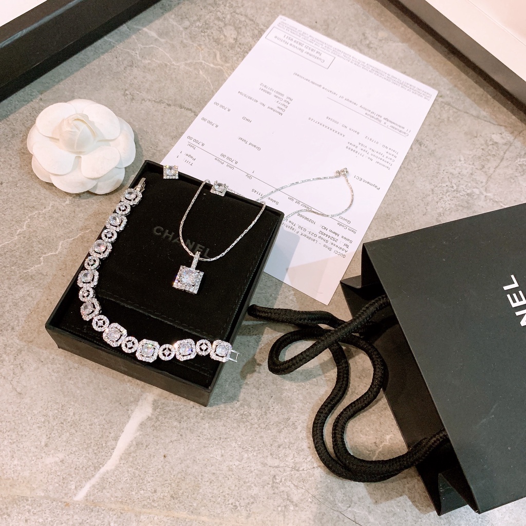 SET BẠC TA BẠC TA ĐÁ VUÔNG - TRANG SỨC  NỮ ĐÍNH ĐÁ