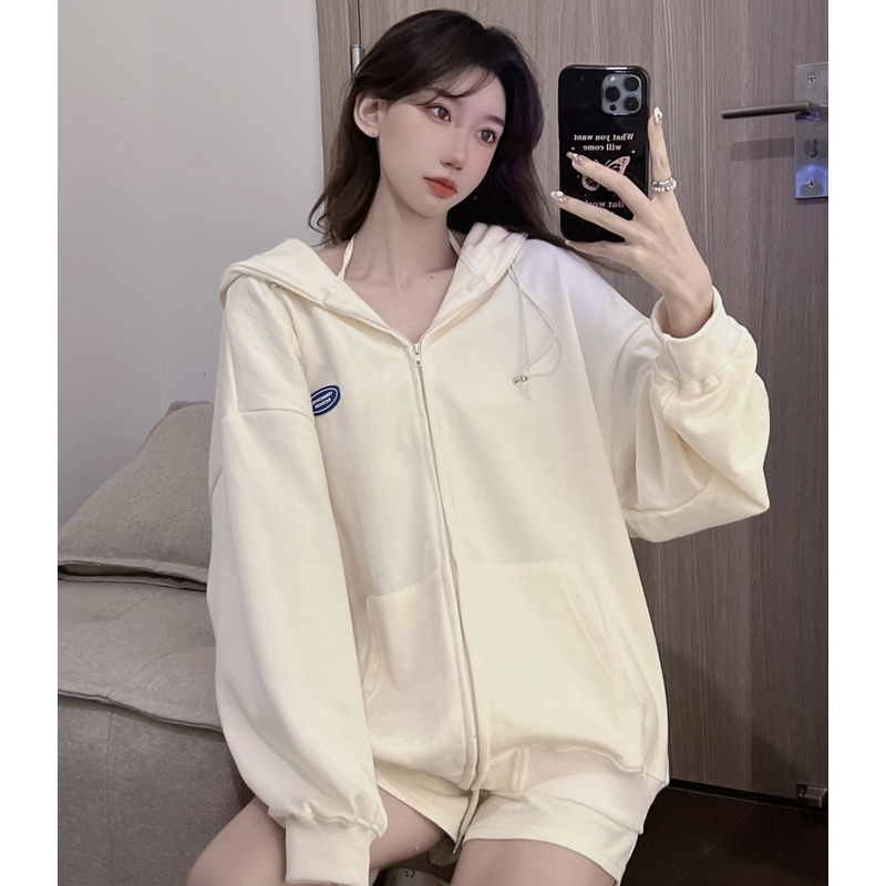 Áo Khoác Hoodie Tay Dài In Họa Tiết Phong Cách Preppy Mỹ