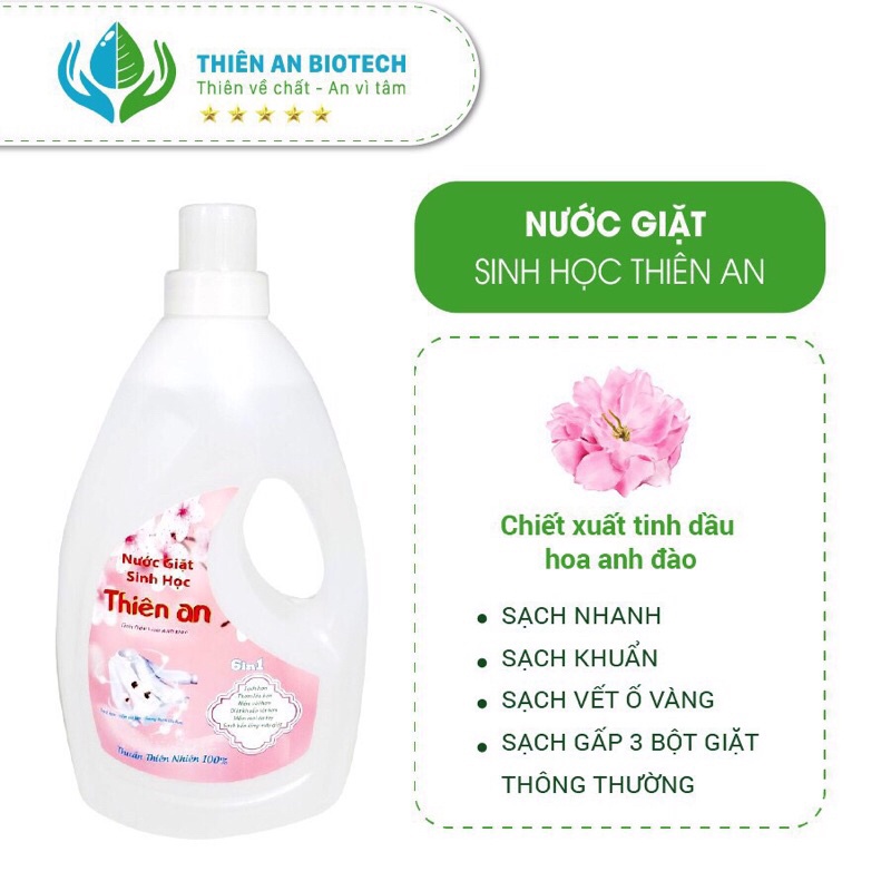 Nước giặt sinh học Thiên An tinh dầu hoa anh đào sạch khuẩn, mềm vải 1L | 3,8L