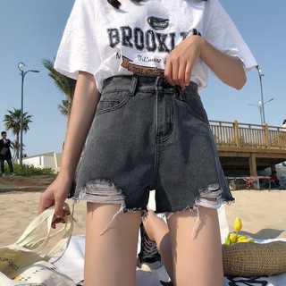 Quần short jean nữ mẫu rách màu xám