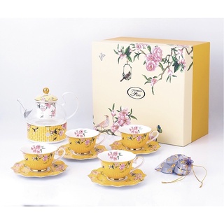  Bộ ấm chén hoạ tiết chim én cao cấp Kệ để bánh kẹo gốm sứ kèm hộp quà tặng cao cấp 