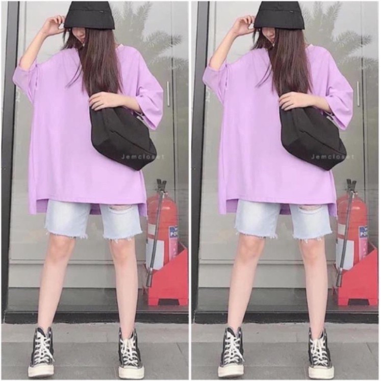 Áo thun trơn nam nữ tay lỡ xẻ vạt giá rẻ form rộng oversize kiểu hàn quốc unisex cao cấp DUKO FASHION AT28