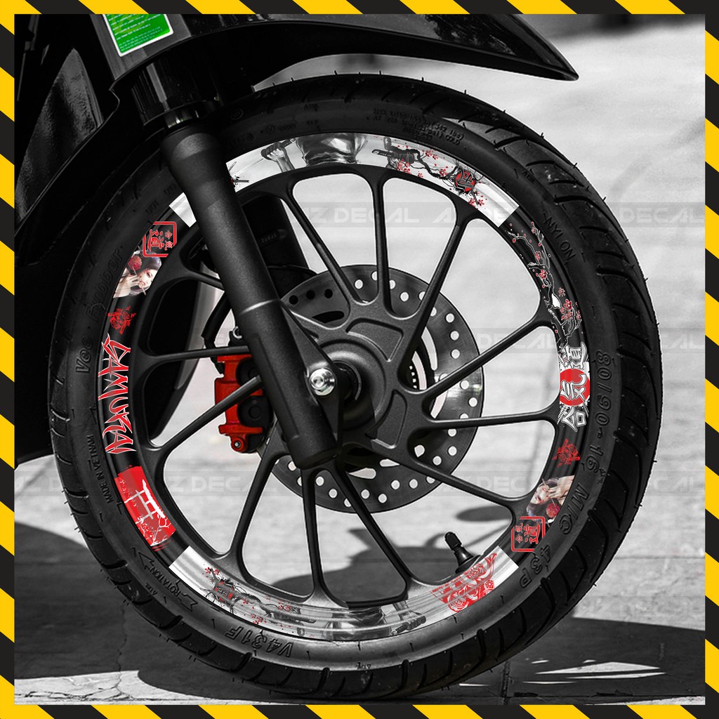 Tem Dán Vành Xe Máy Chủ Đề Samurai | FullV09 | Decal Cắt Sẵn Thiết Kế Kín Mâm, Chống Nước, Bền Màu